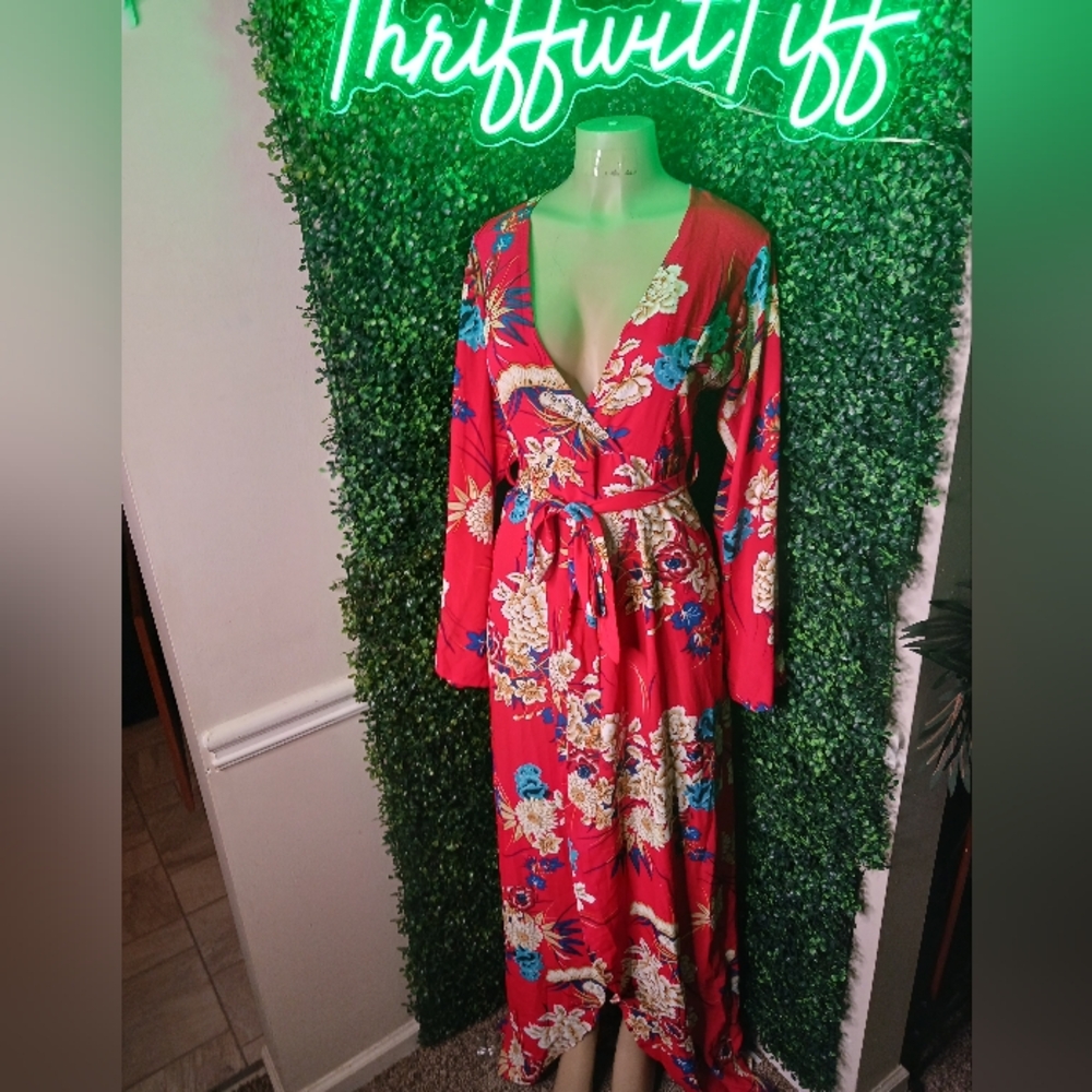 PrettyLittleThing Red Floral Maxi Dress